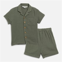 Kangaroo Poo Infant Boys Cheese Cloth Shirt And Shorts Co-Ord Khaki