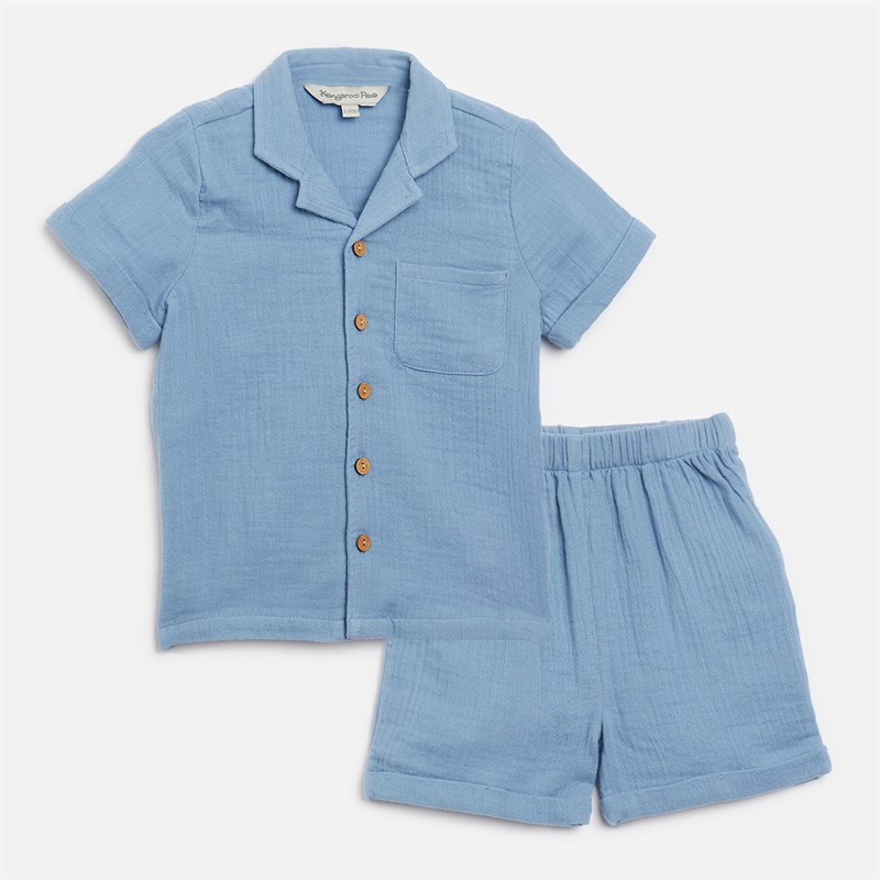 Infant Boys Cheese Cloth Shirt And Shorts Co-Ord Denim Blue - Size 12/18M