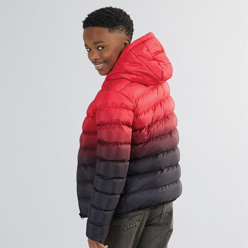 Kangaroo Poo Boys Ombre Hooded Puffer Jacket Red/Black