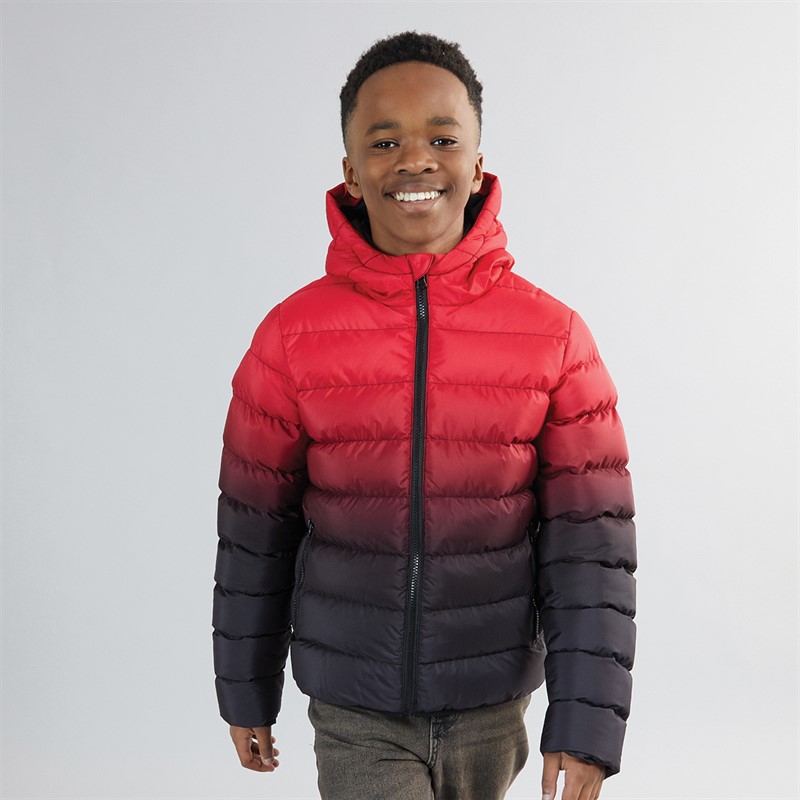 Kangaroo Poo Boys Ombre Hooded Puffer Jacket Red/Black