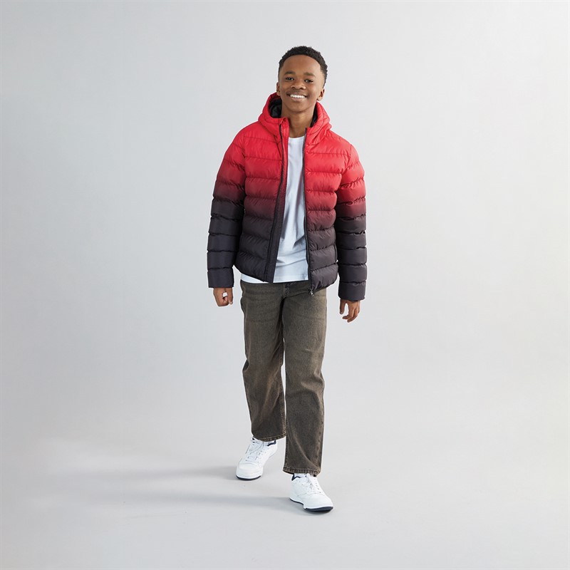 Kangaroo Poo Boys Ombre Hooded Puffer Jacket Red/Black
