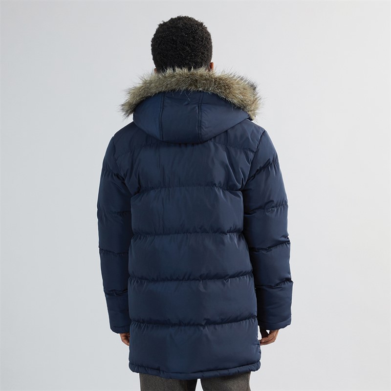 Kangaroo Poo Boys Faux Fur Trim Hood Puffer Jacket Navy