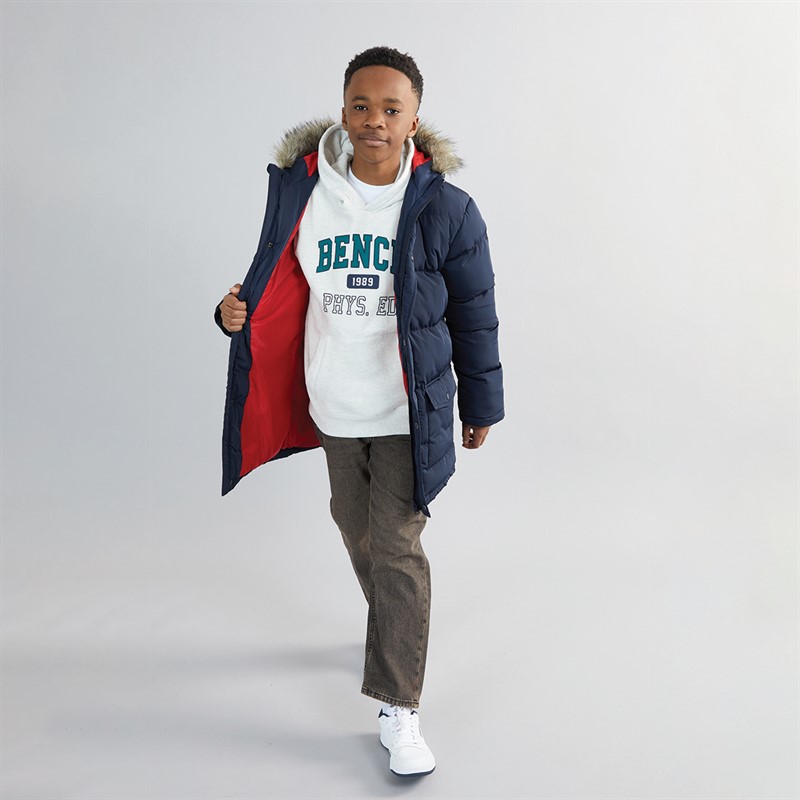 Kangaroo Poo Boys Faux Fur Trim Hood Puffer Jacket Navy