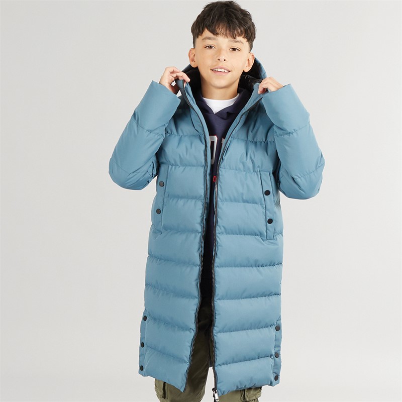 Boys Longline Hooded Puffer Jacket Dark Teal - Size 11/12Y