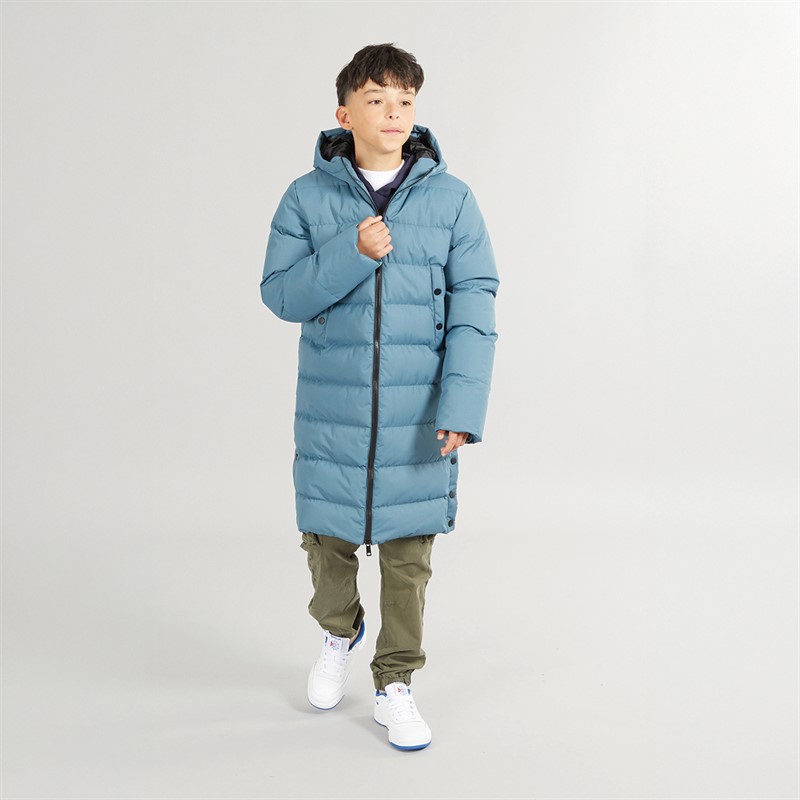 Kangaroo Poo Boys Longline Hooded Puffer Jacket Dark Teal