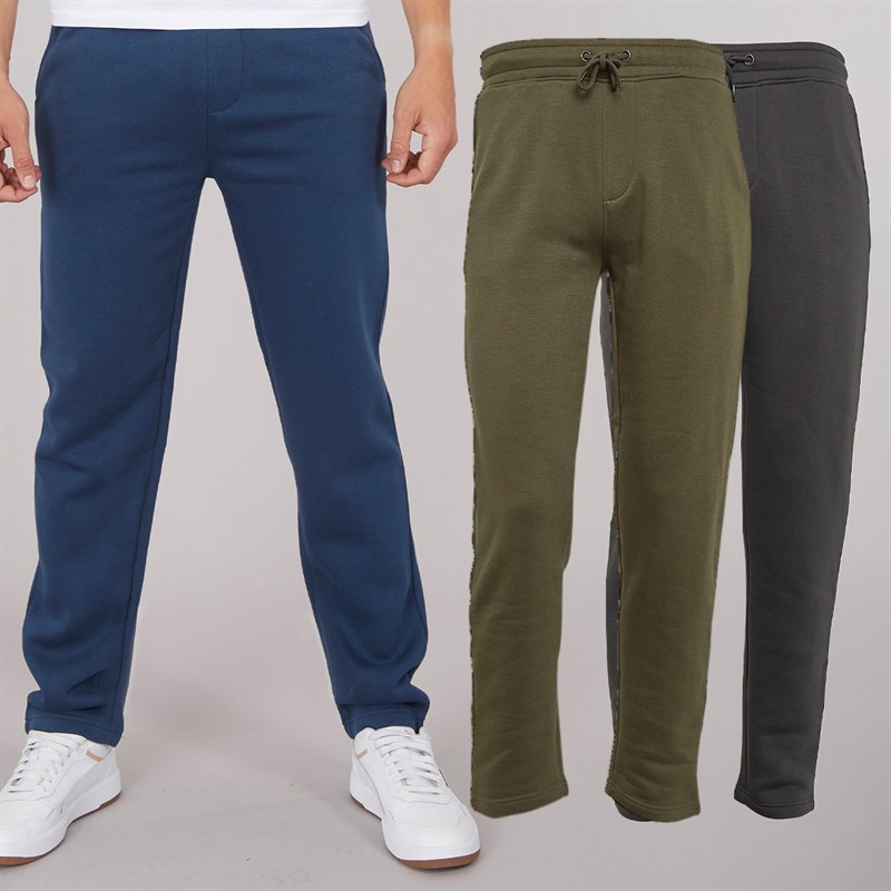 Kangaroo Poo Mens Three Pack Open Hem Joggers Denim Blue/Khaki/Magnet