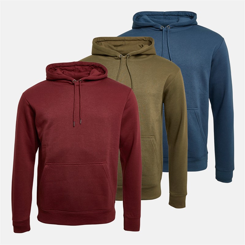 Kangaroo Poo Mens Three Pack Fleece Hoodies Burgundy/Khaki/Denim Blue