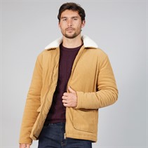 Kangaroo Poo Mens Cord Jacket With Borg Collar Dark Beige