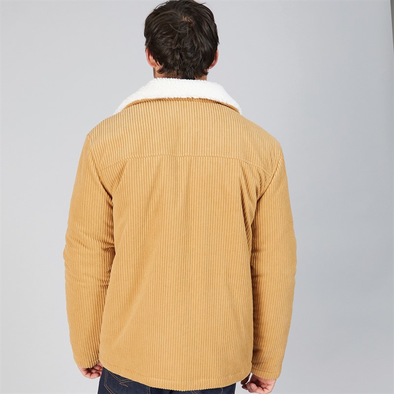 Kangaroo Poo Mens Cord Jacket With Borg Collar Dark Beige