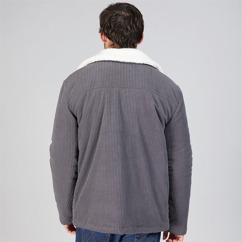 Kangaroo Poo Mens Cord Jacket With Borg Collar Dark Charcoal