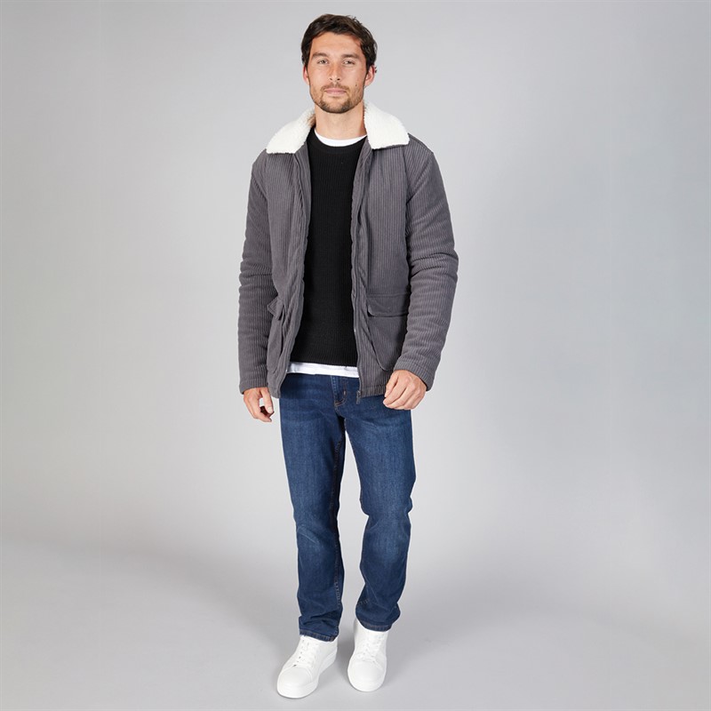 Kangaroo Poo Mens Cord Jacket With Borg Collar Dark Charcoal
