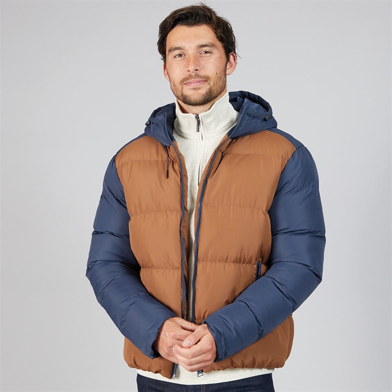 Mens Puffer Jacket Navy/Brown - Size XXL