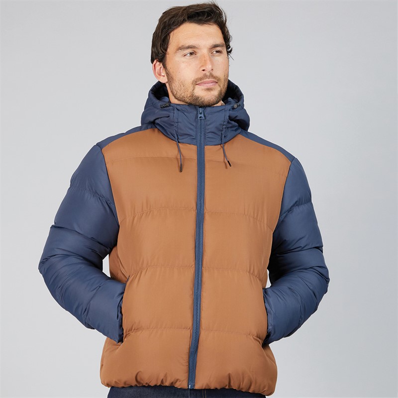 Kangaroo Poo Mens Puffer Jacket Navy/Brown