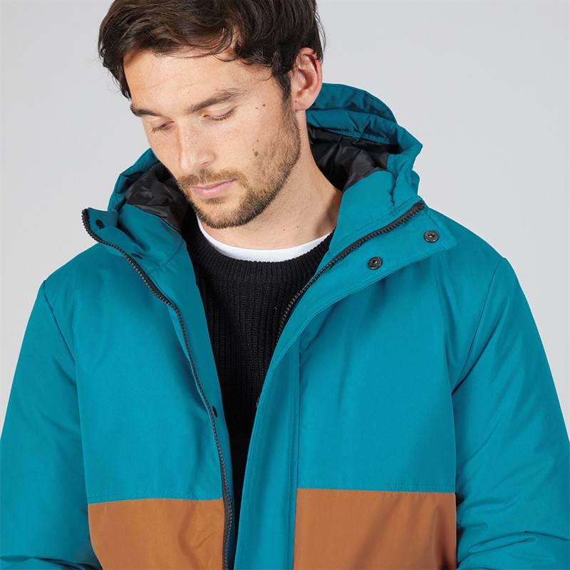 Kangaroo Poo Mens Colour Block Parka Jacket Blue/Stone