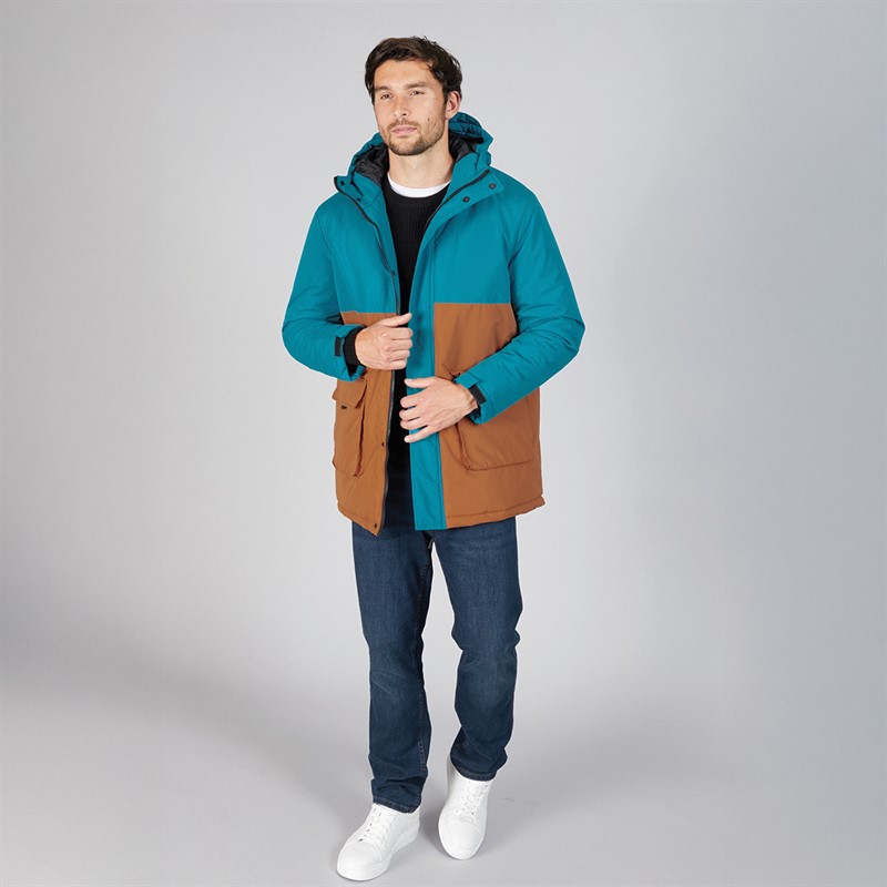 Kangaroo Poo Mens Colour Block Parka Jacket Blue/Stone