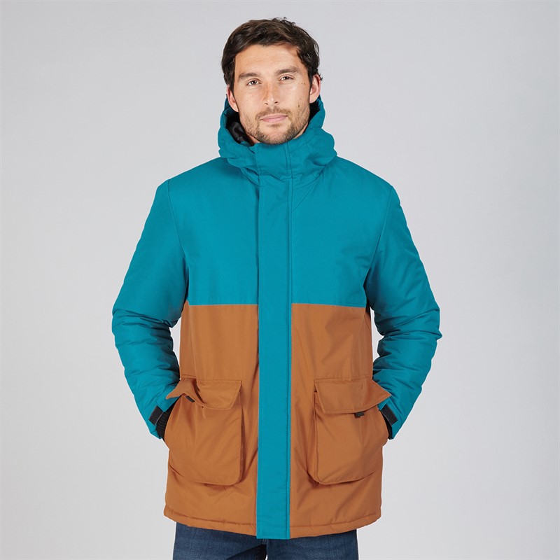 Kangaroo Poo Mens Colour Block Parka Jacket Blue/Stone