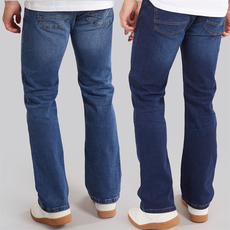 Kangaroo Poo Mens Two Pack Bootcut Denim Jeans Dark Wash/Mid Wash