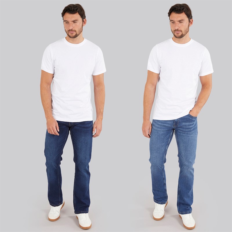 Kangaroo Poo Mens Two Pack Bootcut Denim Jeans Dark Wash/Mid Wash