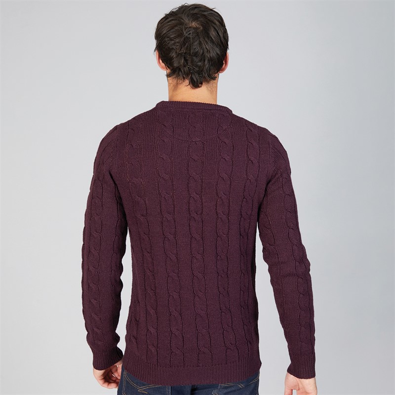 Kangaroo Poo Mens Cable Knit Sweater Dark Burgundy
