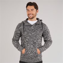 Kangaroo Poo Mens Hooded Button Neck Sweater Black
