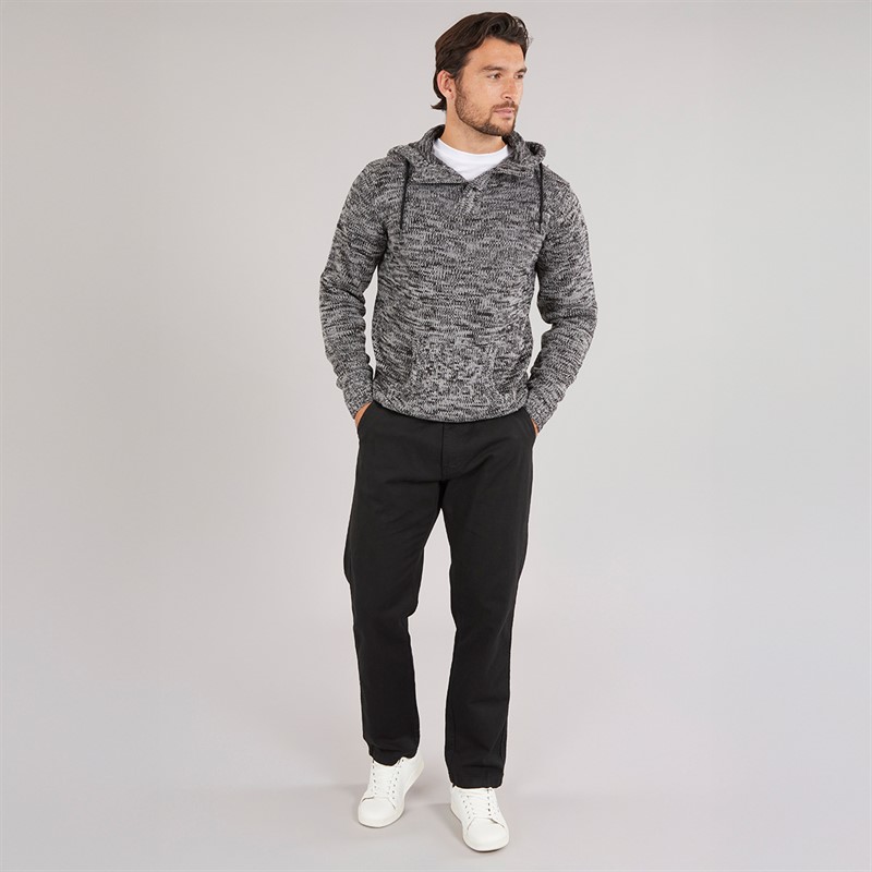 Kangaroo Poo Mens Hooded Button Neck Sweater Black