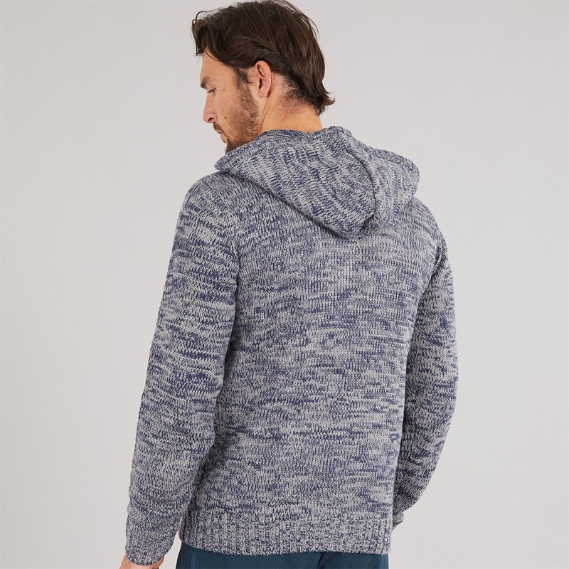 Kangaroo Poo Mens Hooded Button Neck Sweater Navy Mix