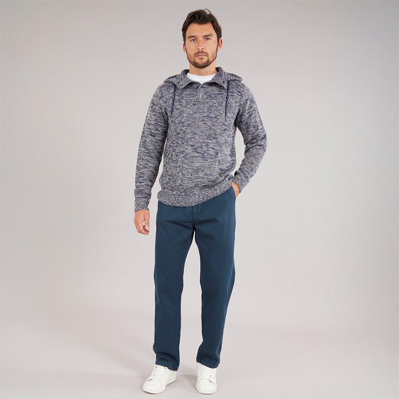 Kangaroo Poo Mens Hooded Button Neck Sweater Navy Mix