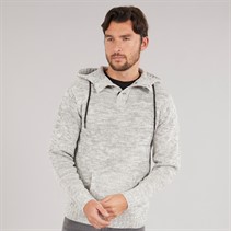 Kangaroo Poo Mens Hooded Button Neck Sweater Ecru Mix