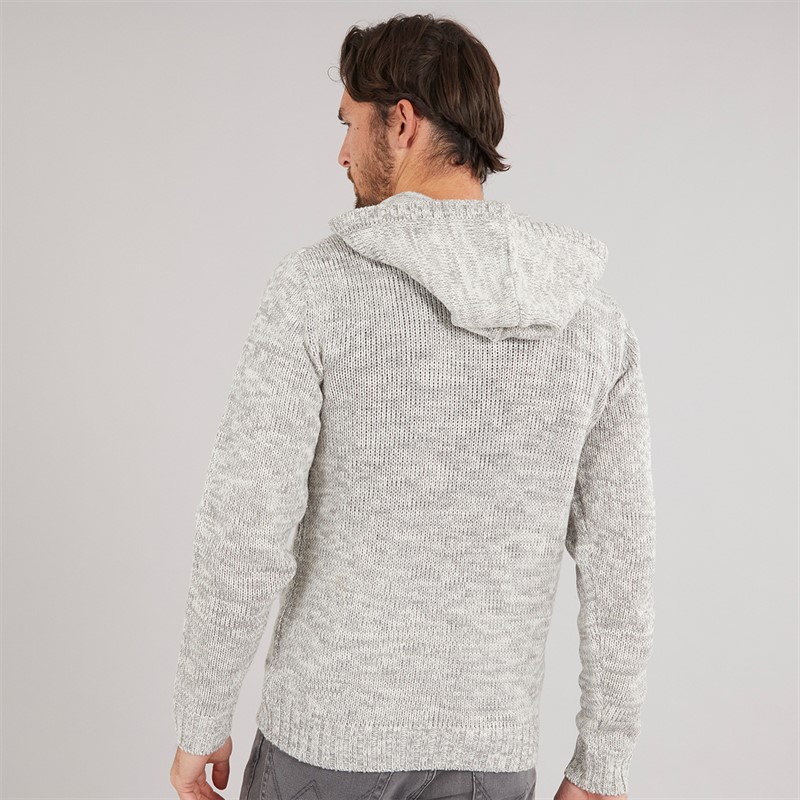 Kangaroo Poo Mens Hooded Button Neck Sweater Ecru Mix