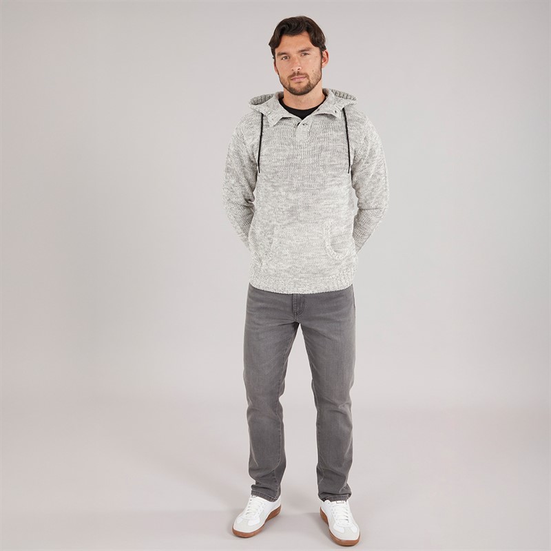 Kangaroo Poo Mens Hooded Button Neck Sweater Ecru Mix