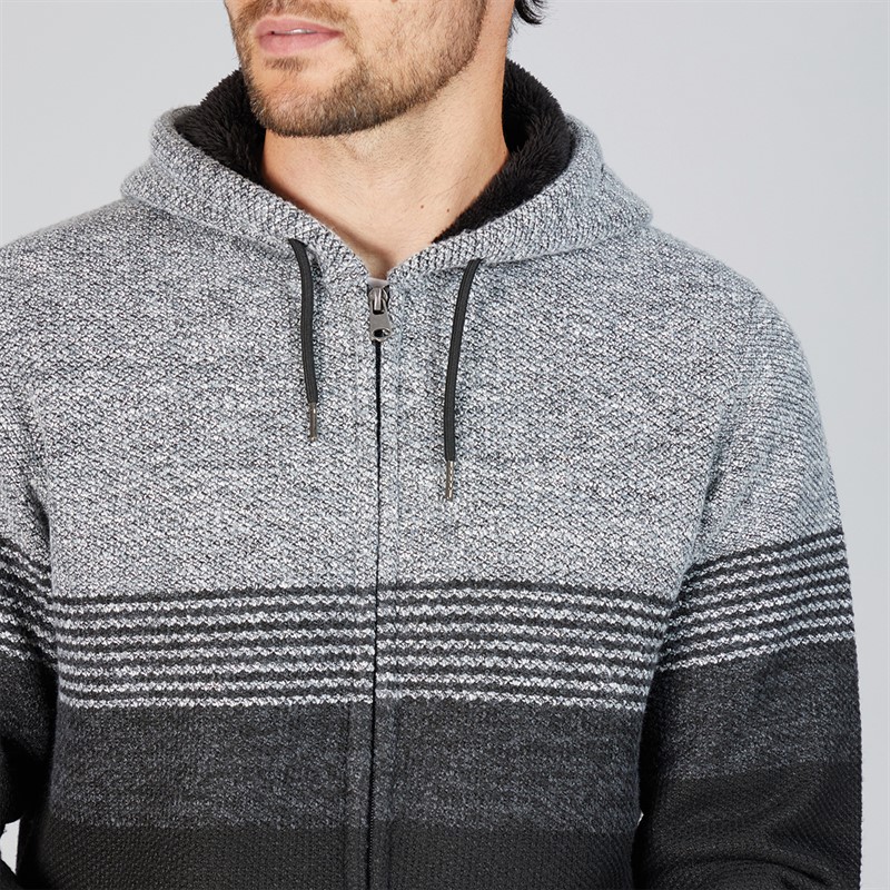 Kangaroo Poo Mens Sherpa Lined Hooded Zip-Through Jumper Black/Grey