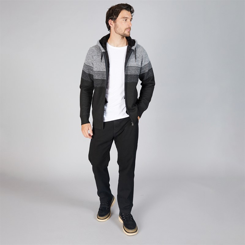 Kangaroo Poo Mens Sherpa Lined Hooded Zip-Through Jumper Black/Grey