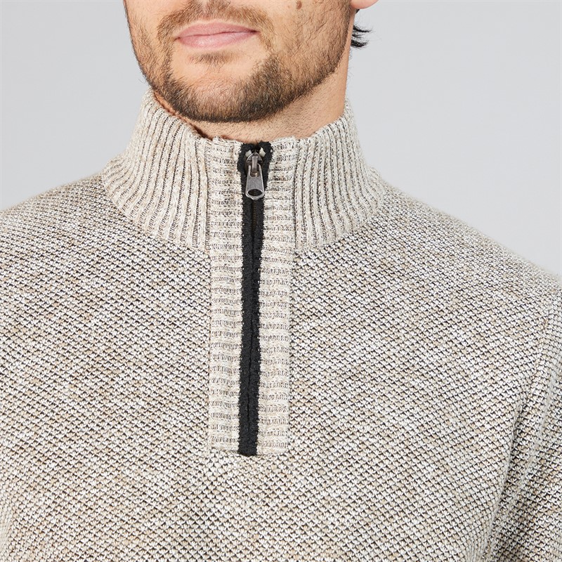 Kangaroo Poo Mens Sherpa Lined 1/4 Zip Sweater Stone