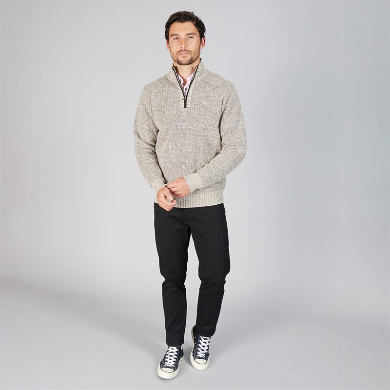 Kangaroo Poo Mens Sherpa Lined 1/4 Zip Sweater Stone