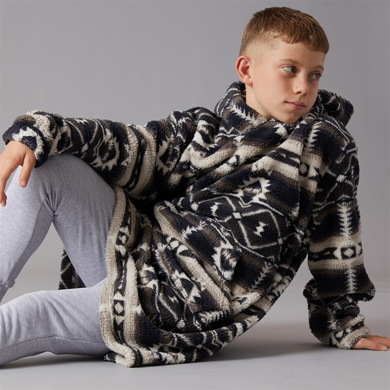 Kangaroo Poo Boys Fairisle Blanket Hoodie Black/White
