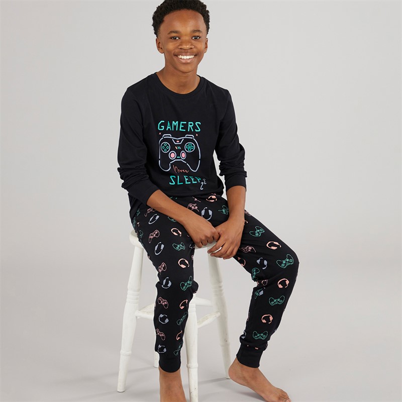 Kangaroo Poo Boys Gamer Never Sleeps Pyjama Set Black
