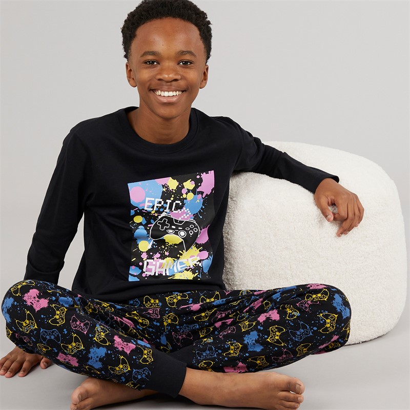 Boys Epic Game Pyjama Set Black - Size 11/12Y