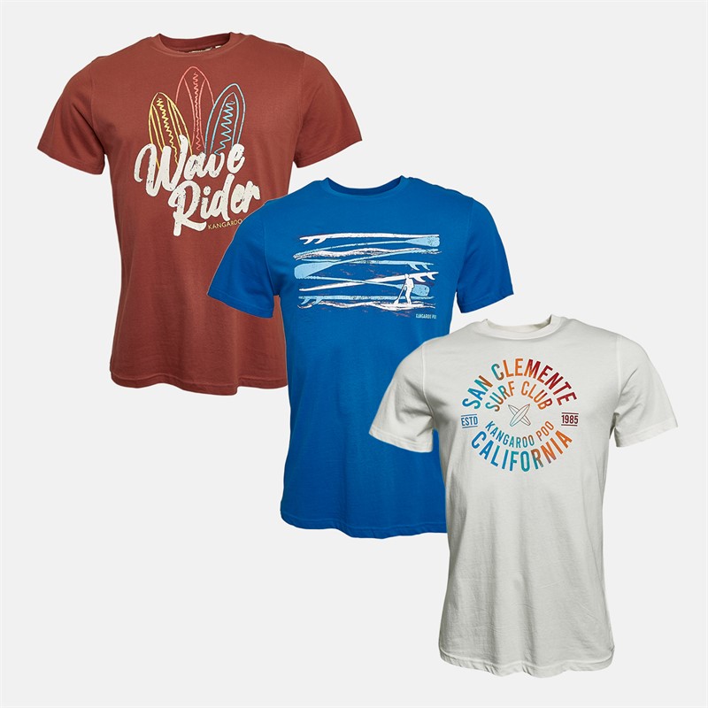 Kangaroo Poo Mens Three Pack Graphic T-Shirts Multi