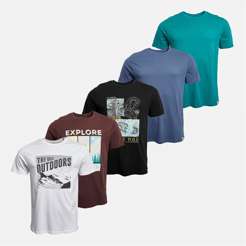 Kangaroo Poo Mens Five Pack Graphic T-Shirts Raisin/Black/White/Teal/Denim Blue