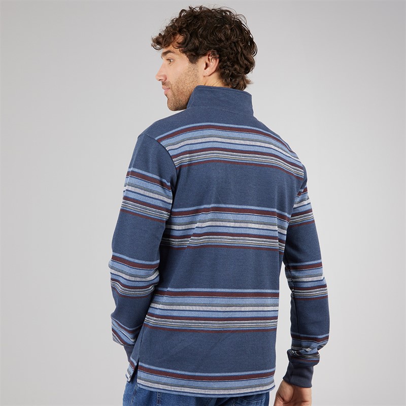 Kangaroo Poo Mens Stripe Surf 1/4 Zip Sweatshirt Navy