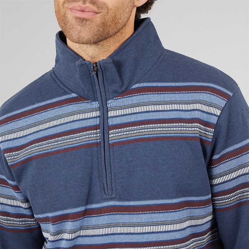 Kangaroo Poo Mens Stripe Surf 1/4 Zip Sweatshirt Navy