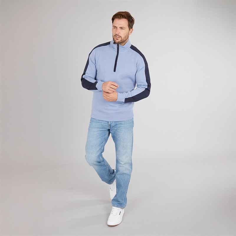 Kangaroo Poo Mens Colourblock 1/4 Zip Sweatshirt Tempest/Navy