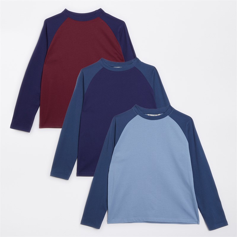 Kangaroo Poo Boys Three Pack Raglan Long Sleeve T-Shirts Multi