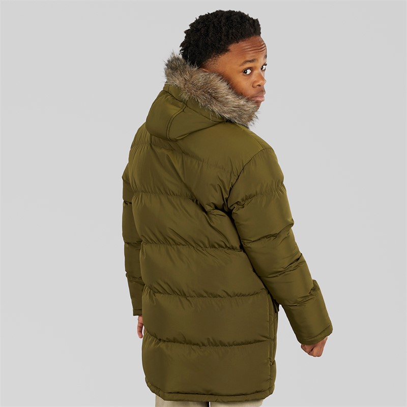 Kangaroo Poo Boys Faux Fur Trim Hood Puffer Jacket Khaki