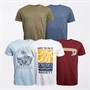 Kangaroo Poo Mens Five Pack Printed T-Shirts Winter Multi