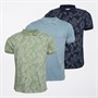 Kangaroo Poo Mens Three Pack Fern Print Polo Shirts Navy/Sage Green/Light Blue Plain Navy/Sage Green/Lt Blue Plain