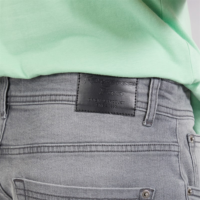 Kangaroo Poo Mens Stretch Straight Fit Jeans Light Grey