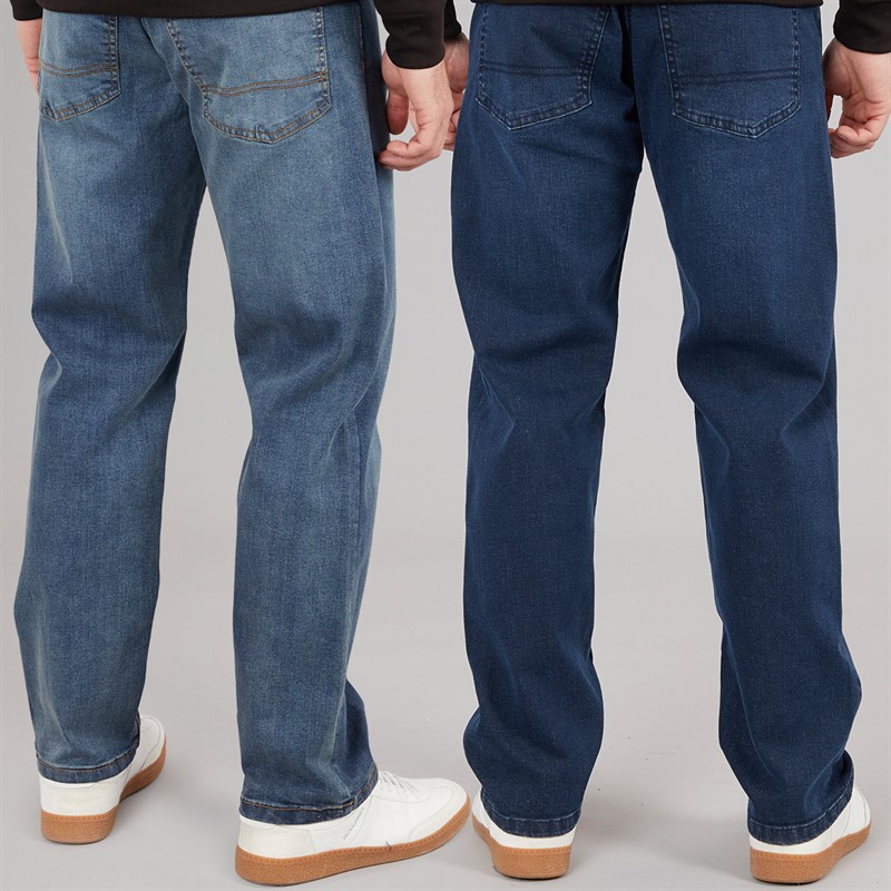Kangaroo Poo Mens Two Pack Straight Fit Denim Jeans Dark Wash/Mid Wash