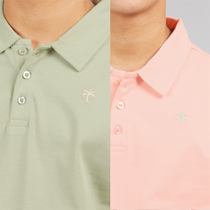 Kangaroo Poo Boys Two Pack Polo Shirts Dusky Pink/Sage