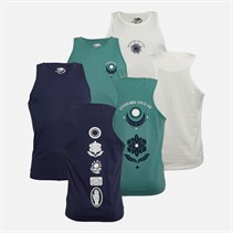 Kangaroo Poo Mens Three Pack Printed Muscle Back Vests Navy/Off White/Green Navy/ Off White / Green